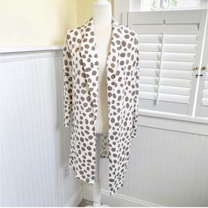 Ann Taylor White and Brown Polka Dot Cardigan